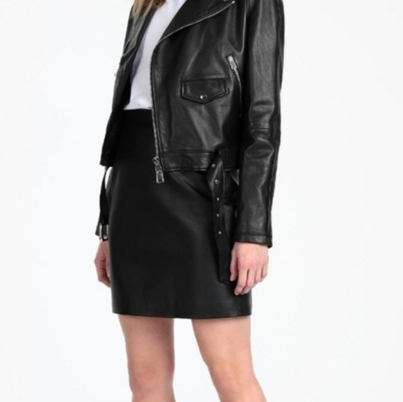 Genuine Leather Black A-line Skirt EU 44